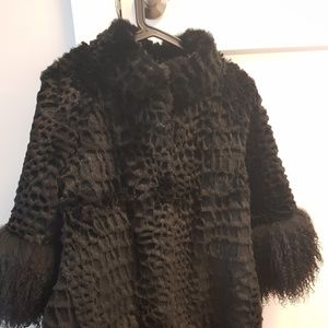 Natural rabbit fur and mongolia sheep fur coat